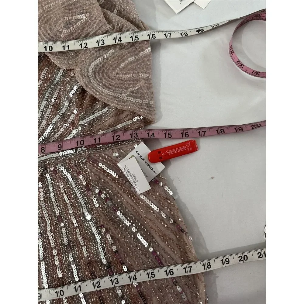 NWT $698 Mac Duggal [ 4 ] Sequined V-Neck Cape Sleeve‎ Column Gown Rose #G1859